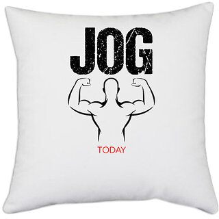                       UDNAG White Polyester 'Gym | Jog' Pillow Cover [16 Inch X 16 Inch]                                              
