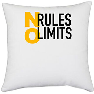                       UDNAG White Polyester 'Rules limits | No rules no limits' Pillow Cover [16 Inch X 16 Inch]                                              