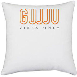                       UDNAG White Polyester 'Gujju | Gujju vibes only' Pillow Cover [16 Inch X 16 Inch]                                              