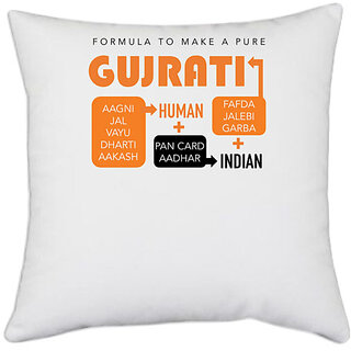                       UDNAG White Polyester 'Gujju | formula to make a pure gujrati' Pillow Cover [16 Inch X 16 Inch]                                              