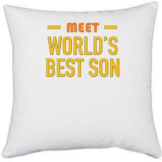                       UDNAG White Polyester 'Dad Son | Meet worlds best Son' Pillow Cover [16 Inch X 16 Inch]                                              