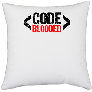                       UDNAG White Polyester 'Coder | Code blooded' Pillow Cover [16 Inch X 16 Inch]                                              