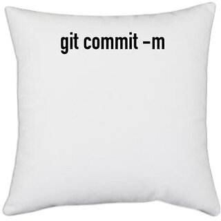                       UDNAG White Polyester 'Coder | git commit -m' Pillow Cover [16 Inch X 16 Inch]                                              