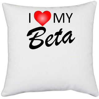                       UDNAG White Polyester 'Son Daughter | I love' Pillow Cover [16 Inch X 16 Inch]                                              