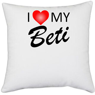                       UDNAG White Polyester 'Son Daughter | I love me beti' Pillow Cover [16 Inch X 16 Inch]                                              