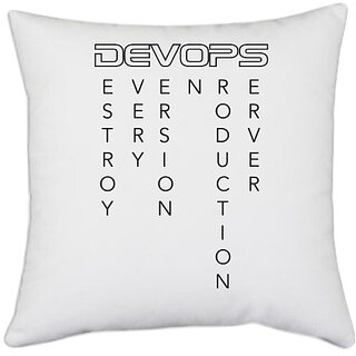                       UDNAG White Polyester 'Coder | Develops Destroy Every Version On Production Server' Pillow Cover [16 Inch X 16 Inch]                                              