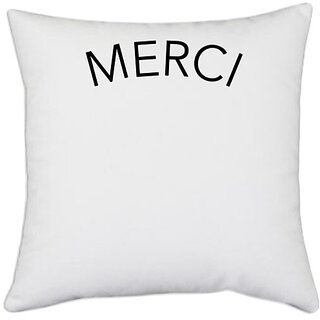                       UDNAG White Polyester 'MERCI' Pillow Cover [16 Inch X 16 Inch]                                              