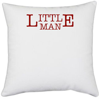                       UDNAG White Polyester 'Father Son | Little Man' Pillow Cover [16 Inch X 16 Inch]                                              