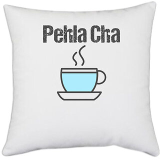                       UDNAG White Polyester 'Gujju | Pehla Cha' Pillow Cover [16 Inch X 16 Inch]                                              