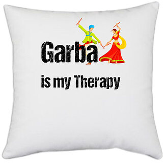                       UDNAG White Polyester 'Gujju | garba is my Therapy' Pillow Cover [16 Inch X 16 Inch]                                              
