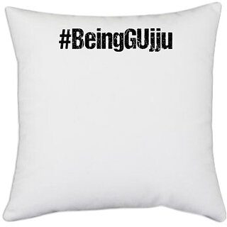                       UDNAG White Polyester 'Gujju | #Being Gujju' Pillow Cover [16 Inch X 16 Inch]                                              