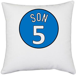                       UDNAG White Polyester 'Son | 5 Son' Pillow Cover [16 Inch X 16 Inch]                                              