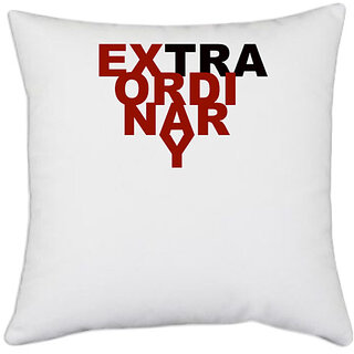                       UDNAG White Polyester 'Extraordinary' Pillow Cover [16 Inch X 16 Inch]                                              