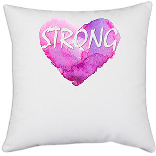                       UDNAG White Polyester 'Strong heart' Pillow Cover [16 Inch X 16 Inch]                                              