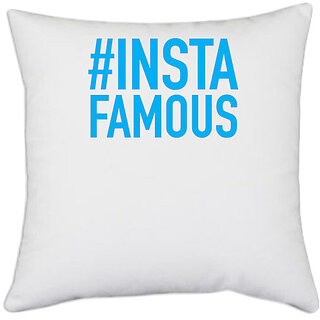                       UDNAG White Polyester 'Hashtag | #Insta Famous' Pillow Cover [16 Inch X 16 Inch]                                              