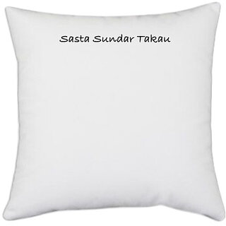                       UDNAG White Polyester 'Sasta Sundar Takau' Pillow Cover [16 Inch X 16 Inch]                                              