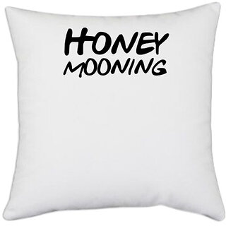                       UDNAG White Polyester 'Honey Morning' Pillow Cover [16 Inch X 16 Inch]                                              