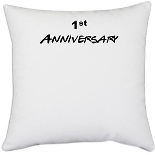                       UDNAG White Polyester '1st Anniversary' Pillow Cover [16 Inch X 16 Inch]                                              