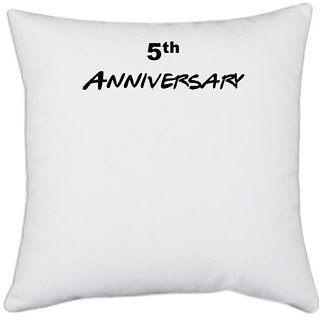                       UDNAG White Polyester '5th Anniversary' Pillow Cover [16 Inch X 16 Inch]                                              