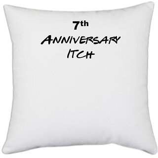                       UDNAG White Polyester '7th Anniversary' Pillow Cover [16 Inch X 16 Inch]                                              