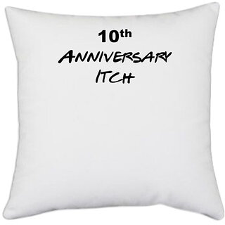                      UDNAG White Polyester '10th Anniversary' Pillow Cover [16 Inch X 16 Inch]                                              