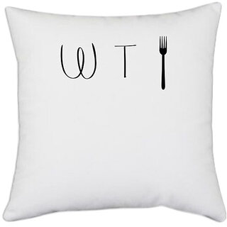                       UDNAG White Polyester 'What the Fork' Pillow Cover [16 Inch X 16 Inch]                                              
