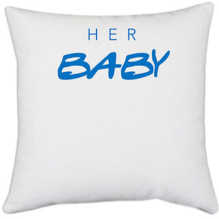                       UDNAG White Polyester 'Couple | Her Baby' Pillow Cover [16 Inch X 16 Inch]                                              
