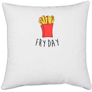                       UDNAG White Polyester 'Franky Friday' Pillow Cover [16 Inch X 16 Inch]                                              
