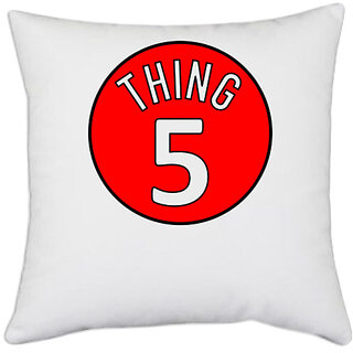                       UDNAG White Polyester 'Thing | 5 thing' Pillow Cover [16 Inch X 16 Inch]                                              