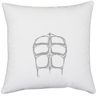                       UDNAG White Polyester 'Gym | Six pack abs' Pillow Cover [16 Inch X 16 Inch]                                              