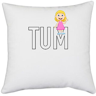                       UDNAG White Polyester 'Couple | Tum' Pillow Cover [16 Inch X 16 Inch]                                              