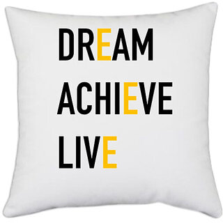                       UDNAG White Polyester 'Dream achive Live' Pillow Cover [16 Inch X 16 Inch]                                              