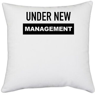                       UDNAG White Polyester 'Couple | Under New Management' Pillow Cover [16 Inch X 16 Inch]                                              