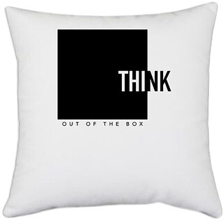                       UDNAG White Polyester 'Think out of the box' Pillow Cover [16 Inch X 16 Inch]                                              
