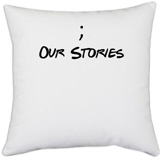                       UDNAG White Polyester 'Couple | Our stories' Pillow Cover [16 Inch X 16 Inch]                                              