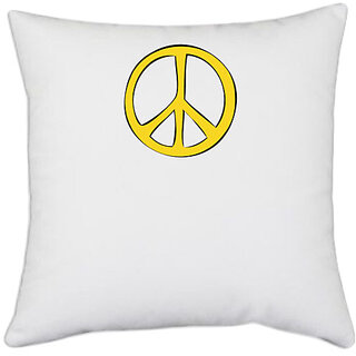                       UDNAG White Polyester 'Peace symbol' Pillow Cover [16 Inch X 16 Inch]                                              