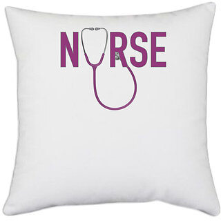                       UDNAG White Polyester 'Nurse | Doctor' Pillow Cover [16 Inch X 16 Inch]                                              