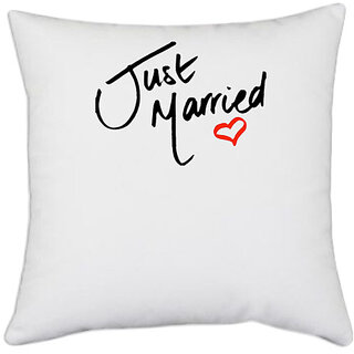                       UDNAG White Polyester 'Couple | Just Married Love' Pillow Cover [16 Inch X 16 Inch]                                              