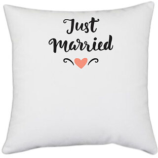                       UDNAG White Polyester 'Couple pink | Just Married' Pillow Cover [16 Inch X 16 Inch]                                              