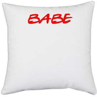                       UDNAG White Polyester 'Couple | Babe' Pillow Cover [16 Inch X 16 Inch]                                              