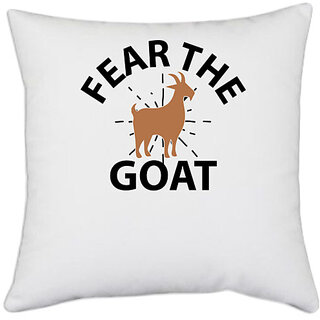                       UDNAG White Polyester 'Goat | fear the goat' Pillow Cover [16 Inch X 16 Inch]                                              