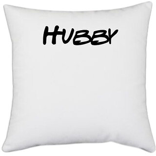                       UDNAG White Polyester 'Couple | Hubby1' Pillow Cover [16 Inch X 16 Inch]                                              