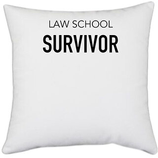                       UDNAG White Polyester 'Lawyer | Law school Survivor' Pillow Cover [16 Inch X 16 Inch]                                              