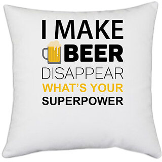                      UDNAG White Polyester 'Beer | I Make Beer' Pillow Cover [16 Inch X 16 Inch]                                              