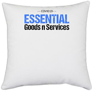                       UDNAG White Polyester 'Covid | Essential goods and services' Pillow Cover [16 Inch X 16 Inch]                                              