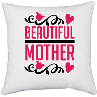                       UDNAG White Polyester 'Mother | BEAUTIFUL' Pillow Cover [16 Inch X 16 Inch]                                              