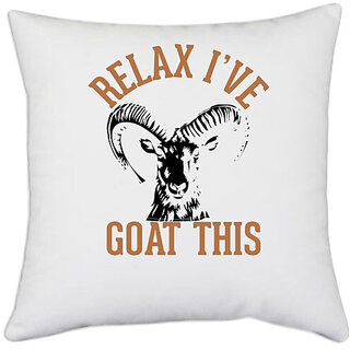                       UDNAG White Polyester 'Goat | relax i've goat this' Pillow Cover [16 Inch X 16 Inch]                                              