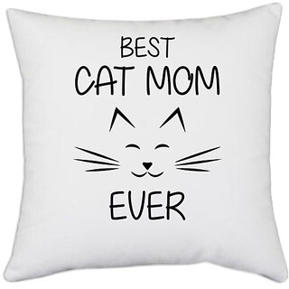                       UDNAG White Polyester 'Mother | BEST CAT MOM EVER' Pillow Cover [16 Inch X 16 Inch]                                              