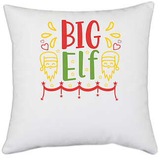                       UDNAG White Polyester 'Christmas | Big elf' Pillow Cover [16 Inch X 16 Inch]                                              