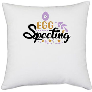                       UDNAG White Polyester 'Easter | egg specting easter' Pillow Cover [16 Inch X 16 Inch]                                              